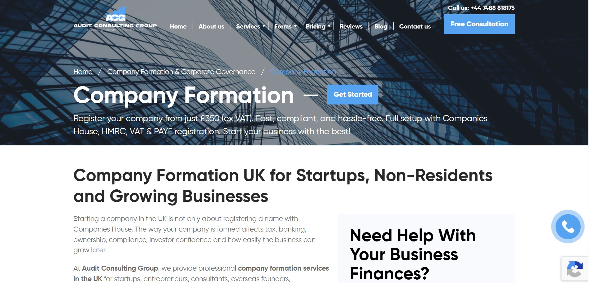 Audit Consulting Group website showing professional service and content hierarchy