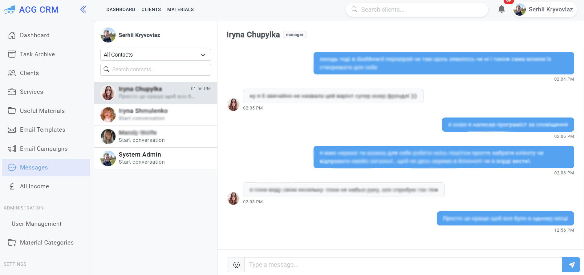 Custom CRM internal messaging system for accountants and accounting firms