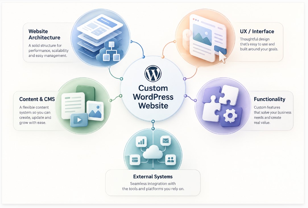 Custom WordPress website development combining architecture, UX, content management and functionality