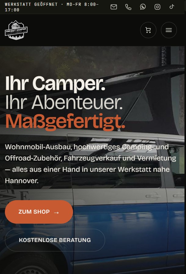 Freizeit Camper responsive mobile website interface by Prime Lion Digital